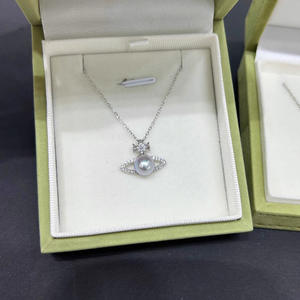 Collar de Plata S925 con Colgante de Espejo Aurora Redondo de 7-8mm, Estilo Japonés, Agua de Mar, Moda - Product Image 1