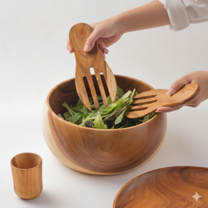 Saladier en bois de luxe avec ensemble de serveur avec cuillère de serveur - Product Image 1