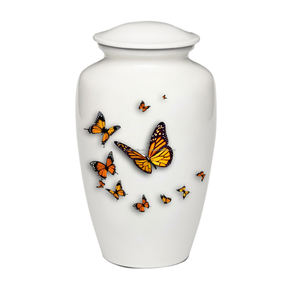 Urne funéraire en laiton en métal blanc brillant de conception de papillon de mémorial funéraire adulte classique moderne pour les cendres humaines - Product Image 4