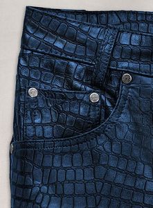 Pantalon en cuir bleu métallisé style jean - Croc Metallic - Product Image 3