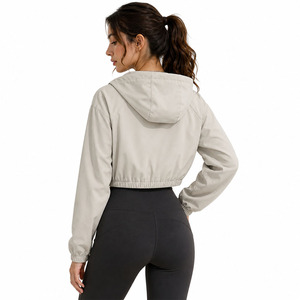 Custom Grey Women Cropped Yoga Windbreaker <b>Jacket</b> <b>Lightweight</b> Activewear Zip Up Fitness Outerwear OEM <b>jacket</b> for men Supply USA - Product Image 2