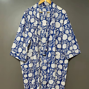 Bata Kimono con Estampado de Dibujos Animados para Mujer, Suave y Transpirable, de Algodón, para Verano, Hecha a Mano, ODM, Cuello en V, Cintura Elástica, Largo Completo - Product Image 1