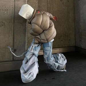 Pantalones vaqueros plisados de pierna ancha al por mayor para hombre, corte desgastado, logotipo personalizado, pantalones acampanados baratos al por mayor - Product Image 5