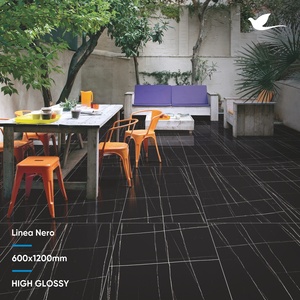 Azulejos de Porcelana Pulida con Aspecto de Mármol Negro 600x600, Color Negro Brillante con Línea Blanca, Porcelana 600x1200 para Piso - Product Image 2