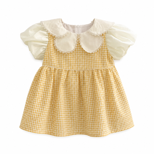ชุดเดรสแขนพองลายตารางสำหรับเด็กผู้หญิงพร้อมปกปีเตอร์แพน |   ชุดเดรสผ้าฝ้ายน่ารักสำหรับฤดูร้อน - Product Image 1