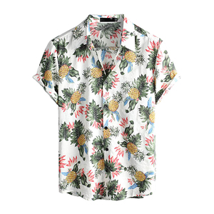 เสื้อเชิ้ตฮาวายแขนสั้นลายดอกไม้สับปะรด ปกคอพับ ผ้าโพลีเอสเตอร์ป๊อปลินระบายอากาศได้ดี น้ำหนัก 140 กรัม ทอแบบพิเศษ เหมาะสำหรับวันหยุดฤดูร้อน - Product Image 1