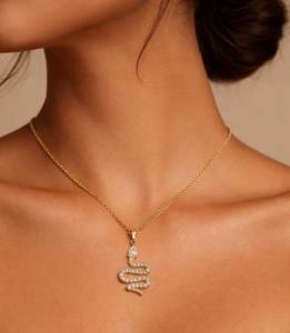 สร้อยคอเงินแท้ 925 ประดับเพทายรูปงู ชุบทอง 14K จี้รูปงู เครื่องประดับมินิมอล ของขวัญสำหรับเธอ - Product Image 6