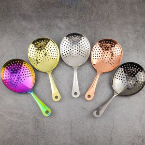 Custom Logo Bar Julep Strainer SS304 Stainless Steel Color Plating Bartender Martini Ice Sieve Cocktail Spoon for Mixing Glass - Product Image 1