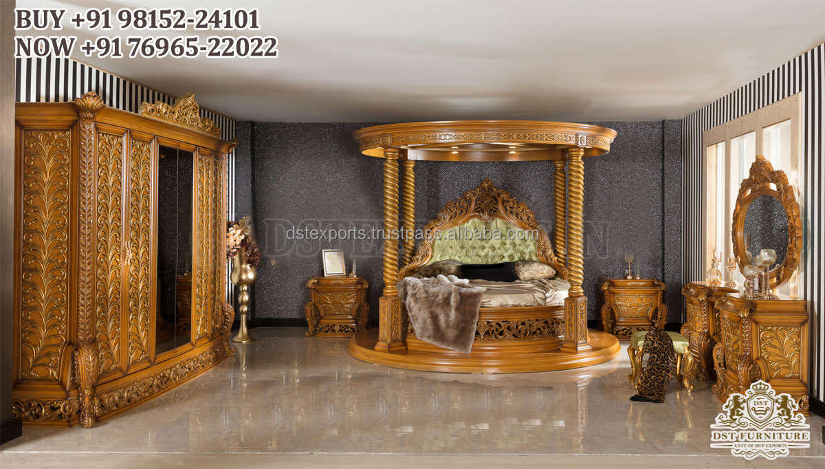 Indian Maharaja Theme Canopy Bed for Master Bedroom Luxury, image size:1200x682