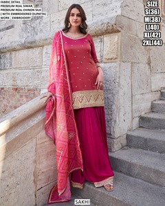 SAKHI Salwar Kameez en Soie Véritable Premium avec Dupatta Brodé, Longueur au Sol, Séchage Rapide, Traditionnel pour Femmes Inde Pakistan - Product Image 3