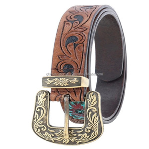 Cinturón de herramientas de cuero occidental auténtico de dos tonos bronceado personalizado con cinturón de cuero tallado a mano floral en relieve para unisex - Product Image 5