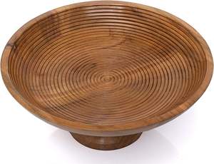 Corbeille à fruits en bois avec support sur pied – Décoration de table décorative |   Bol de service central de style farmhouse pour comptoir de cuisine - Product Image 2