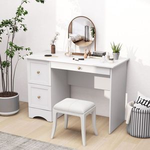 Wooden Computer Desk <b>Workstation</b> with 3 Drawers for Home and Office Makeup Vanities - Product Image 1