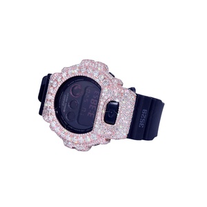 Exclusive Fashion Moissanite Diamond <b>Watch</b> with 925 silver <b>Case</b> Half Iced Analog Dial Glass 20mm Blue Rubber Band - Product Image 2