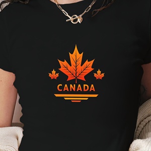 เสื้อยืดแฟชั่นผู้หญิงลายใบเมเปิ้ลเก๋ไล่ระดับสี - Product Image 3