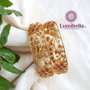 18K Gold Plated <b>Copper</b> Peacock Kada <b>Bangles</b> for Engagement Classic Zircon Bracelets - Product Image 3