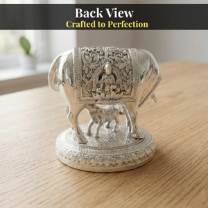Gold Silver Plated Kamdhenu Cow Calf Idol Hindu <b>Religious</b> <b>Statue</b> Home Temple Decor Wedding Housewarming Gift Handicraft - Product Image 4