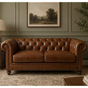 Vietnam Factory Leather Upholstered 2 Seater <b>Sofa</b> with Chesterfield Tufted Design Chesterfield Style Leather Loveseat - Product Image 1