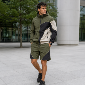 Conjunto de Chaqueta y Pantalones Cortos para Hombre ODM, Cortavientos con Forro de Malla, Transpirable, de Nailon Ripstop, Traje Deportivo, Proveedor de Logotipos Personalizados - Product Image 3
