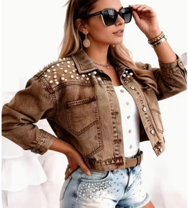 Hardihood International Veste en jean déchirée pour femme avec strass et imprimé floral, vêtement d'extérieur formel respirant - Product Image 5