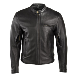 <b>Men's</b> Black Genuine <b>Leather</b> Motorcycle <b>Jacket</b> Moto Biker Style Stand Collar Zipper Closure Windproof Autumn Wear - Product Image 6