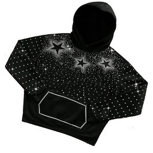 Sudadera con capucha de moda con cremallera y pedrería de cristal brillante, estilo urbano, informal, 100% algodón, con hombros caídos, unisex - Product Image 1