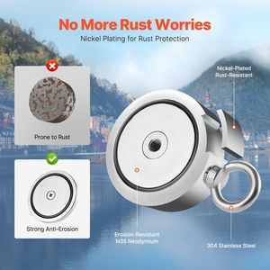 Kit de Pesca Magnética de Neodimio de Doble Cara de 2000 LBS/907 Kg, Fuerte Fuerza de Tracción con Tierras Raras para Imán de Elevación - Product Image 4