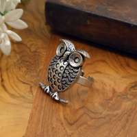 Bague ajustable vintage classique hibou en laiton ton argent antique, bijoux de mode pour femmes et hommes