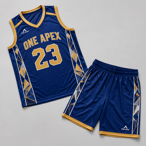 Ensemble Maillot et Short de Basketball Personnalisé Bleu et Or pour Hommes – Respirant, Séchage Rapide, Tenue de Sport d'Équipe – Vente en Gros OEM ODM Professionnel - Product Image 3