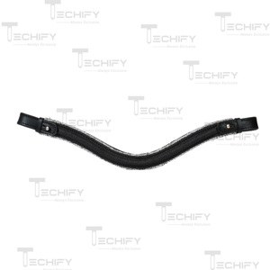 Black Padded Leather Horse Browband with Double Crystal Trim – Curved Sparkle Bridle Browband for <b>Equestrian</b> Riding & Show use - Product Image 6