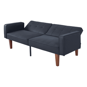 โซฟาปรับเอนได้สไตล์โมเดิร์นกลางศตวรรษ หุ้มหนัง PU พร้อมพนักพิงแบบ Tufted และขาไม้โลหะ ใช้เป็นโซฟาเบดได้ - Product Image 3