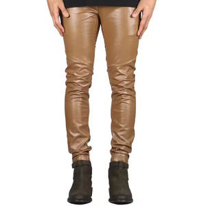 Pantalón de cuero elegante estilo motociclista vintage, corte ajustado, forro interior cálido, pantalón de moda para uso casual. - Product Image 1