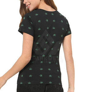 เสื้อยืดพิมพ์ลายใบไม้สีดำสำหรับผู้หญิง คอกลม แขนสั้น ผ้าฝ้าย ลำลอง ใส่สบาย ระบายอากาศได้ดี เหมาะสำหรับใส่ทุกวัน - Product Image 3