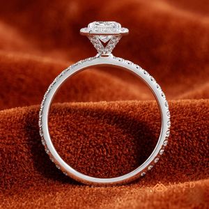 Moissanite Halo <b>Emerald</b> Cut <b>Ring</b> for Women <b>Silver</b> Tone Engagement Wedding Anniversary Luxury Jewelry Elegant Daily Wear - Product Image 2