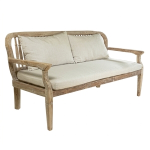 Premium wooden kaliandra double <b>sofa</b> minimalist solid teak <b>wood</b> living room two seater couch natural cream cushion seating unit - Product Image 1