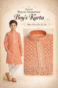 Kurta de Rayón con Lentejuelas para Niños, Largo hasta el Tobillo, Ropa Étnica Tradicional para Bodas en India y Pakistán, de 0 a 14 Años, Corte Regular - Product Image 2