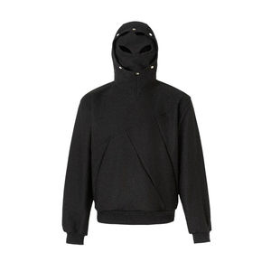 เสื้อฮู้ดบาลาคลาวาแบบสั่งทำ ผ้าฝ้าย 100% ทรงบ็อกซี่สำหรับผู้ชาย หนานุ่ม หนักแน่น พร้อมหน้ากากนินจา ฮู้ดสองชั้น ทรงโอเวอร์ไซส์ สไตล์สตรีทแวร์ รับผลิตแบบ OEM - Product Image 5