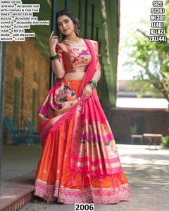 Lehenga Choli Tradicional Bandhani Mehrefen Grace para Boda, Largo hasta el Suelo, en Seda Jacquard para Mujer - Product Image 3