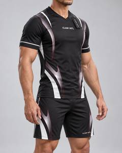 CLAW INTL Conjunto de Camiseta de Fútbol Negra para Hombre, Cuello en V, Manga Corta, Sublimación, Poliéster, Absorbe la Humedad - Product Image 2