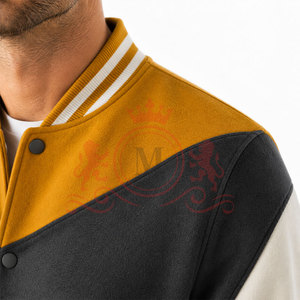 Blouson universitaire gris moutarde audacieux, style color block contemporain, tissu doux, bordure côtelée, tenue décontractée et tendance - Product Image 6