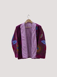 Hand Embroidered Floral <b>Velvet</b> Jacket Mandarin Collar Full Sleeve Plus Size Women's Winter Blouson Coat - Product Image 2