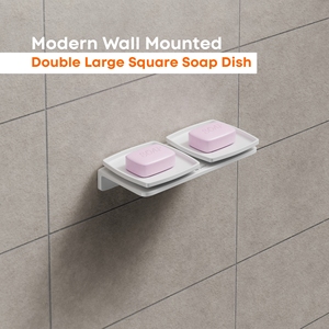 Double Large Square Soap <b>Dish</b> Wall Mounted Dual Layer Soap Holder For Bathroom <b>Glass</b> Tray With Metal Rack Heavy Duty Hardware - Product Image 2