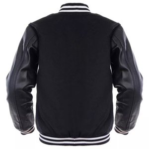 Custom Puff Printing Wool Sleeve Unisex Baseball Varsity Jacket Geometric Pattern Stand Collar Winter <b>Warm</b> Long Sleeves OEM ODM - Product Image 4