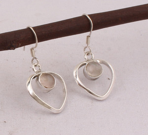 Natural Rose Quartz Heart <b>Earrings</b> 925 Sterling <b>Silver</b> Vintage Style Pink Gemstone Love Heart Dangles Wholesale Jewelry - Product Image 1