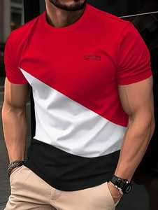 T-shirt da uomo <span class=keywords><strong>NASA</strong></span> in maglia a blocchi di colore, a maniche corte, girocollo, con logo frontale, motivo sportivo, traspirante, 100% cotone - Product Image 1
