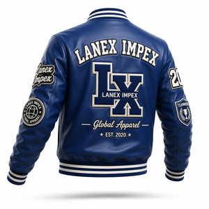 Custom Blue Color Varsity Letterman <b>Jacket</b> <b>Men</b> PU Leather Baseball College <b>Jacket</b> Embroidered Chenille Patch Bomber <b>Jacket</b> OEM - Product Image 3