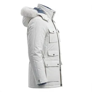 <b>Men's</b> <b>White</b> Fleece <b>Jacket</b> Waterproof Zipper Closure Sporty Autumn Regular Fit Solid Color Polyester Shell Color Blocking - Product Image 4