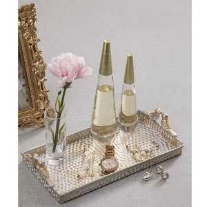 Bandeja de Servicio Decorativa de Aleación de Hierro Martillado en Oro Blanco con Diseño de Pájaro para Decoración de Mesa del Hogar - Product Image 2