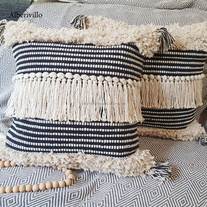 Indian Bohemian Handmade Ivory Woven Striped Cushion <b>Cover</b> <b>for</b> <b>Sofa</b> Couch - Product Image 2