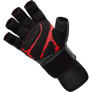 Gants de musculation unisexes en néoprène respirant et rembourrés avec support pour les poignets, paume antidérapante, fermeture auto-agrippante, noir et rouge - Product Image 4